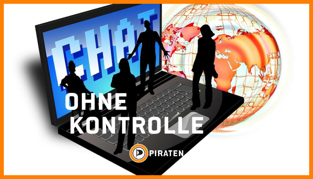 Laptop mit Chat auf dem Display und den Worten Ohne Kontrolle