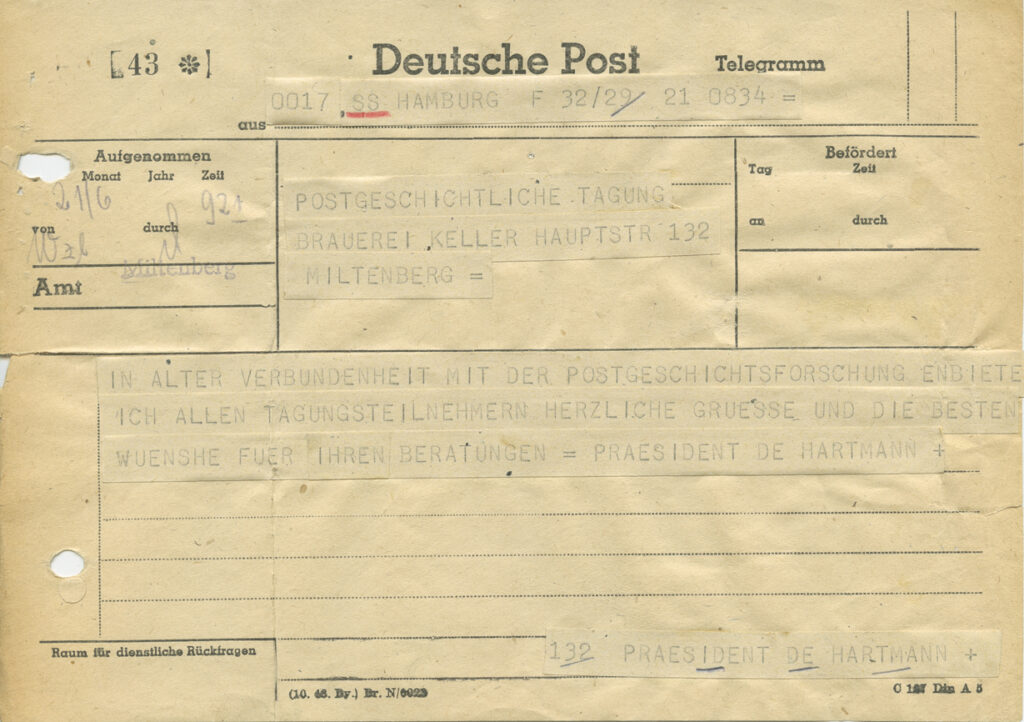 Grußtelegramm von 1949