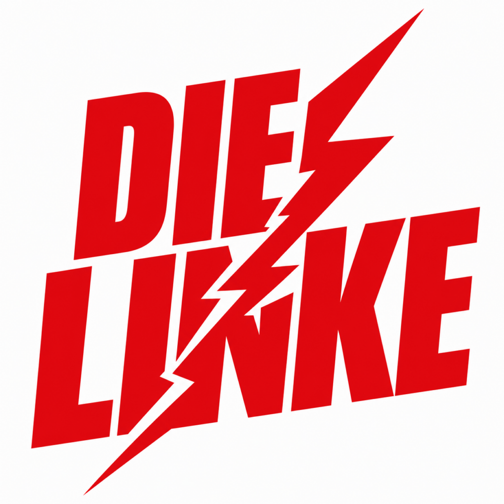Schriftzug Die Linke vom roten Blitz zerstört